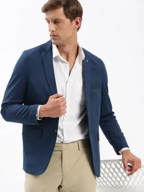 Men Notched Lapel Solid Teal Blazer