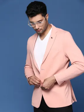 Men Peach Slim Fit Single Breasted Blazer