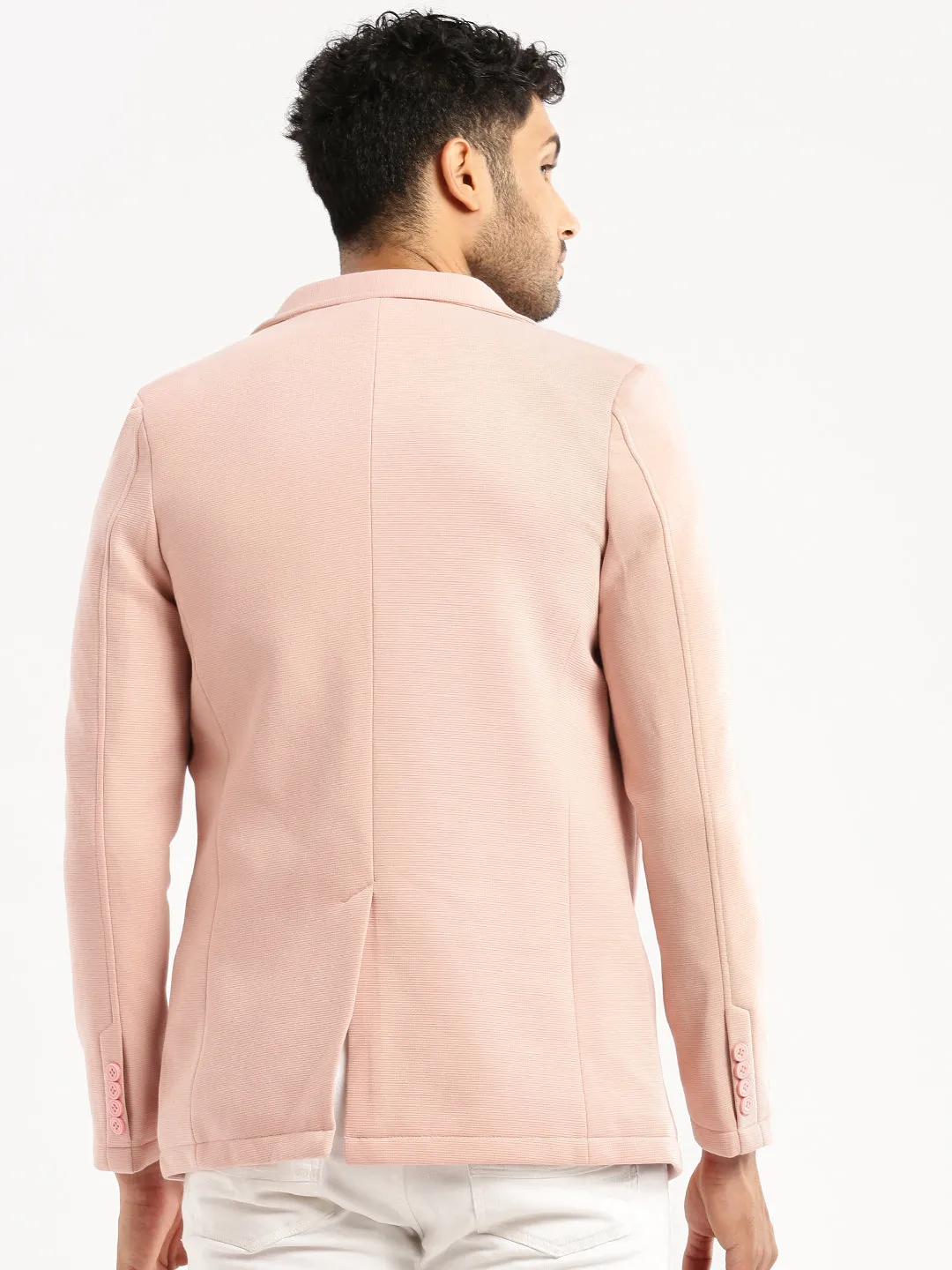 Men Peach Solid Notched Lapel Blazer