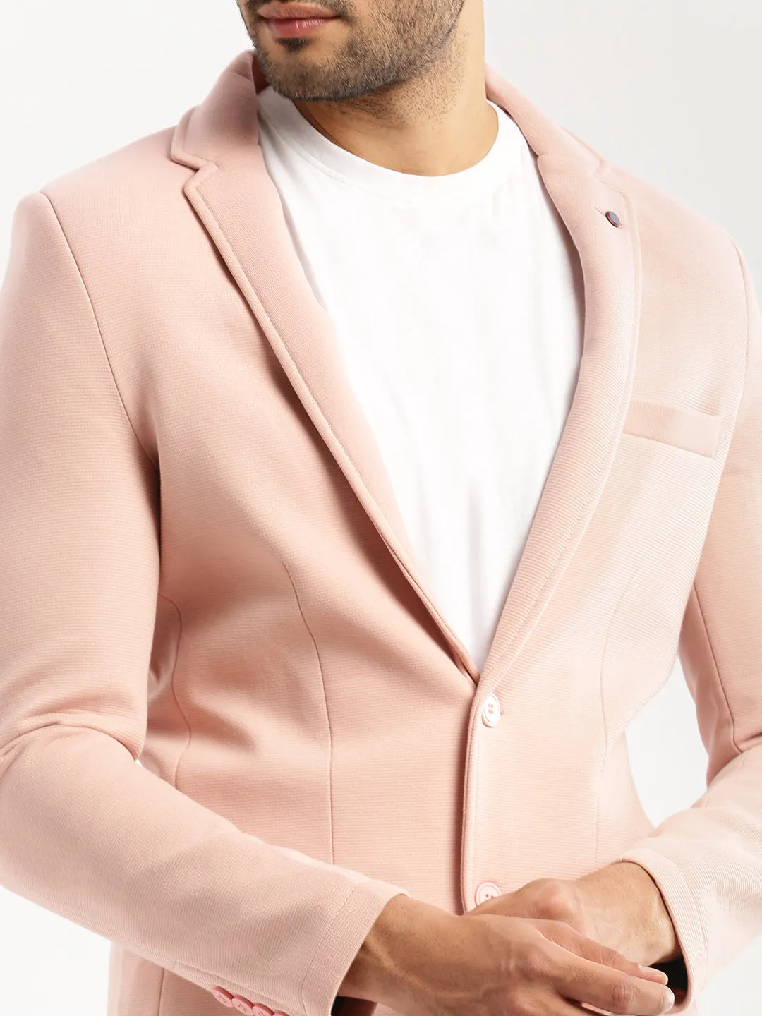 Men Peach Solid Notched Lapel Blazer