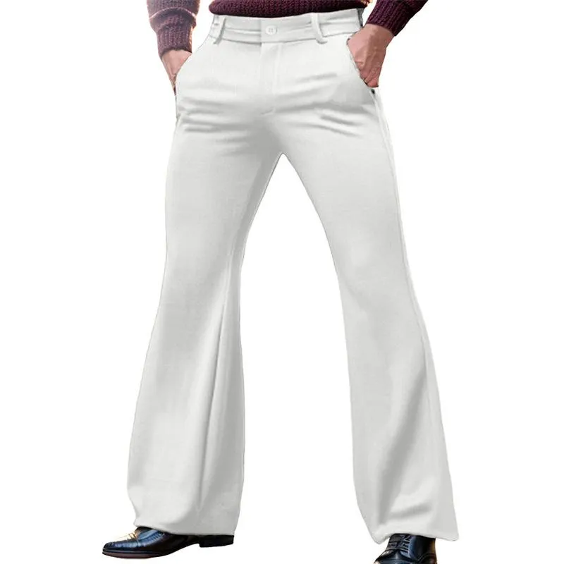 Men's Casual Solid Color Slant Pocket Slim Flared Pants 80467890M