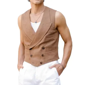 Men's Classic Casual Slim Fit Linen Double Breasted Vest 10814404K