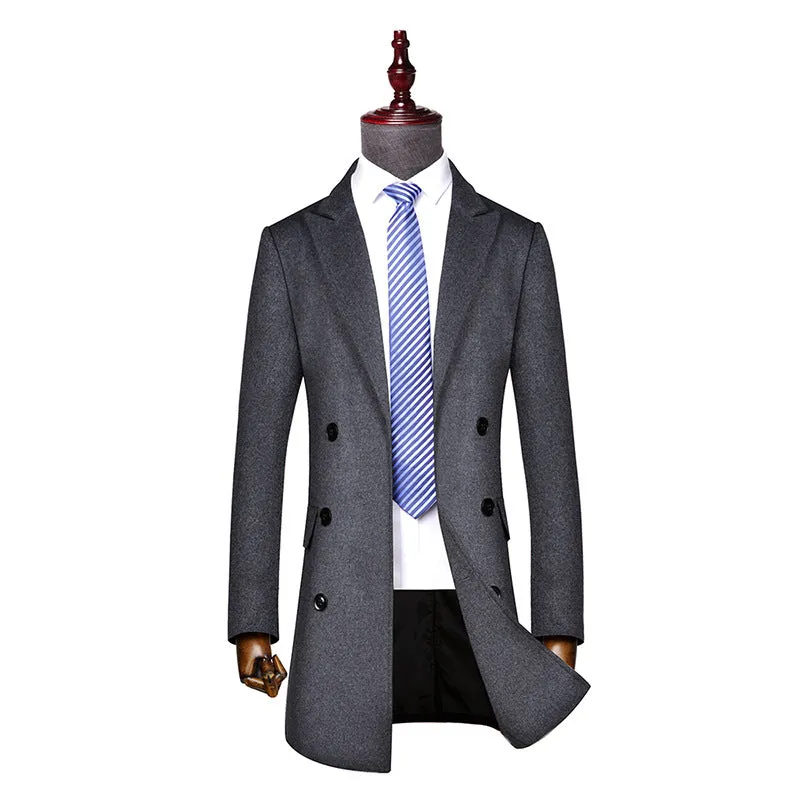 Men's Classic Double-Breasted Long Wool Coat