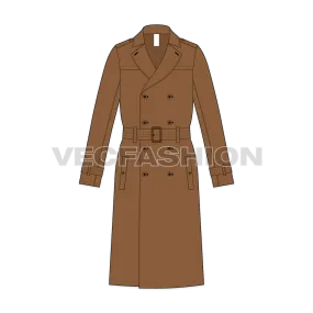 Mens Classic Trench Coat Vector Sketch