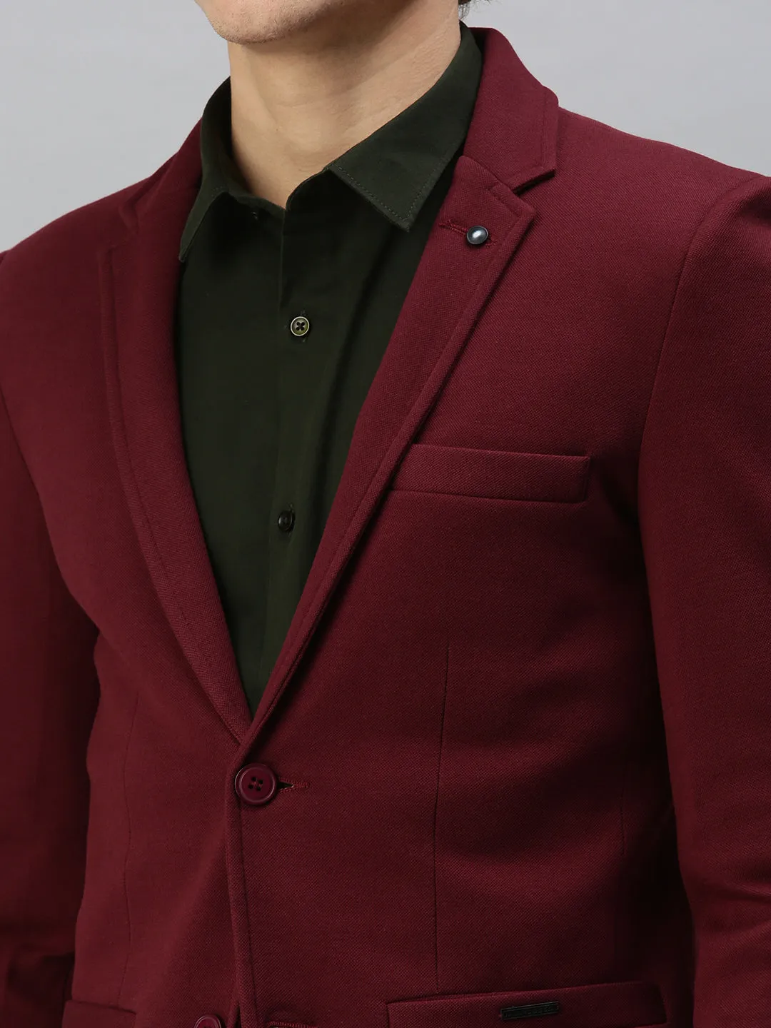 Men's Solid Maroon Single Breasted Blazer