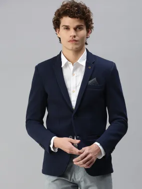 Men's Solid Navy Blue Single Breasted Blazer