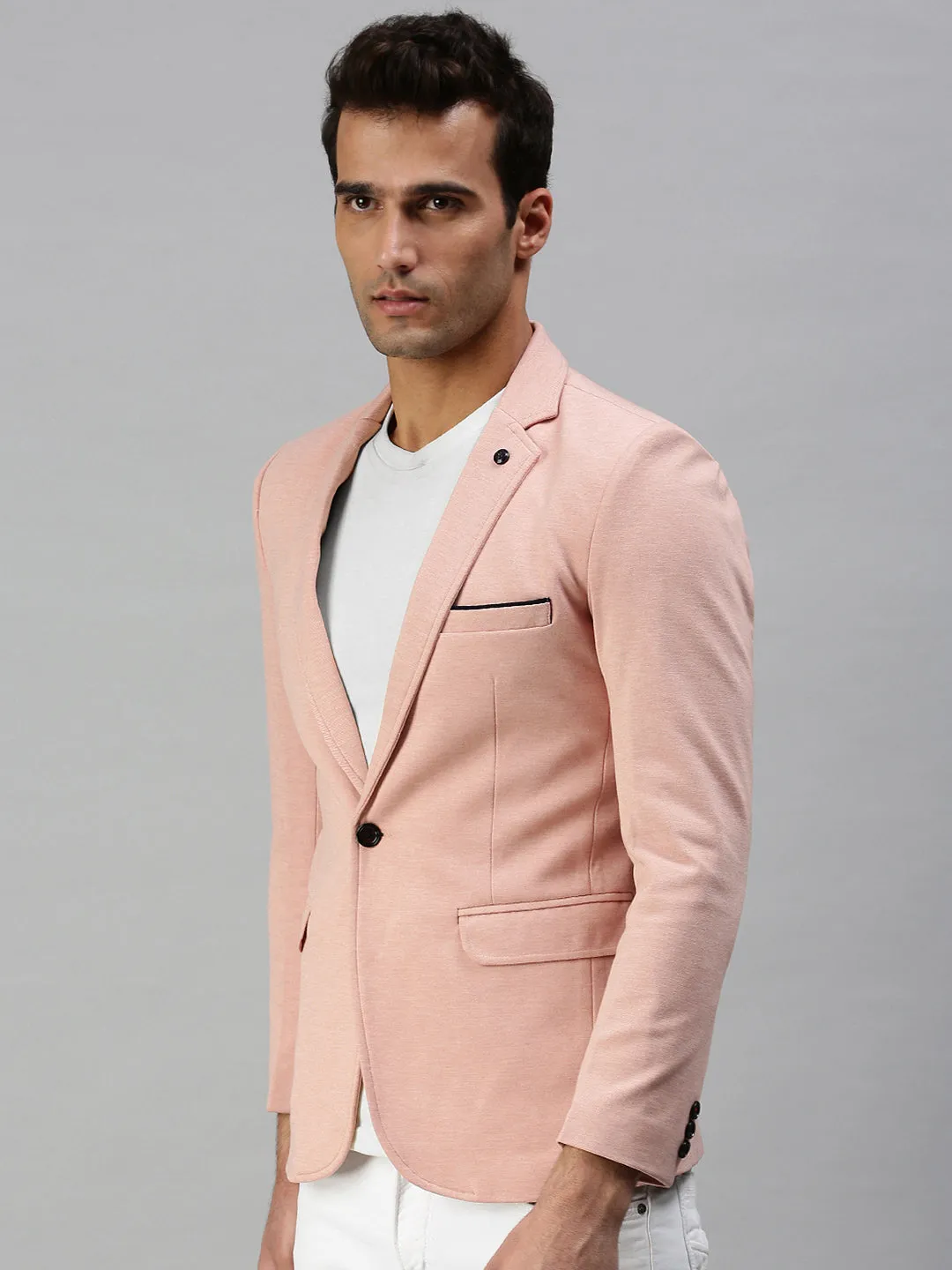 Men's Solid Pink Single Breasted Blazer