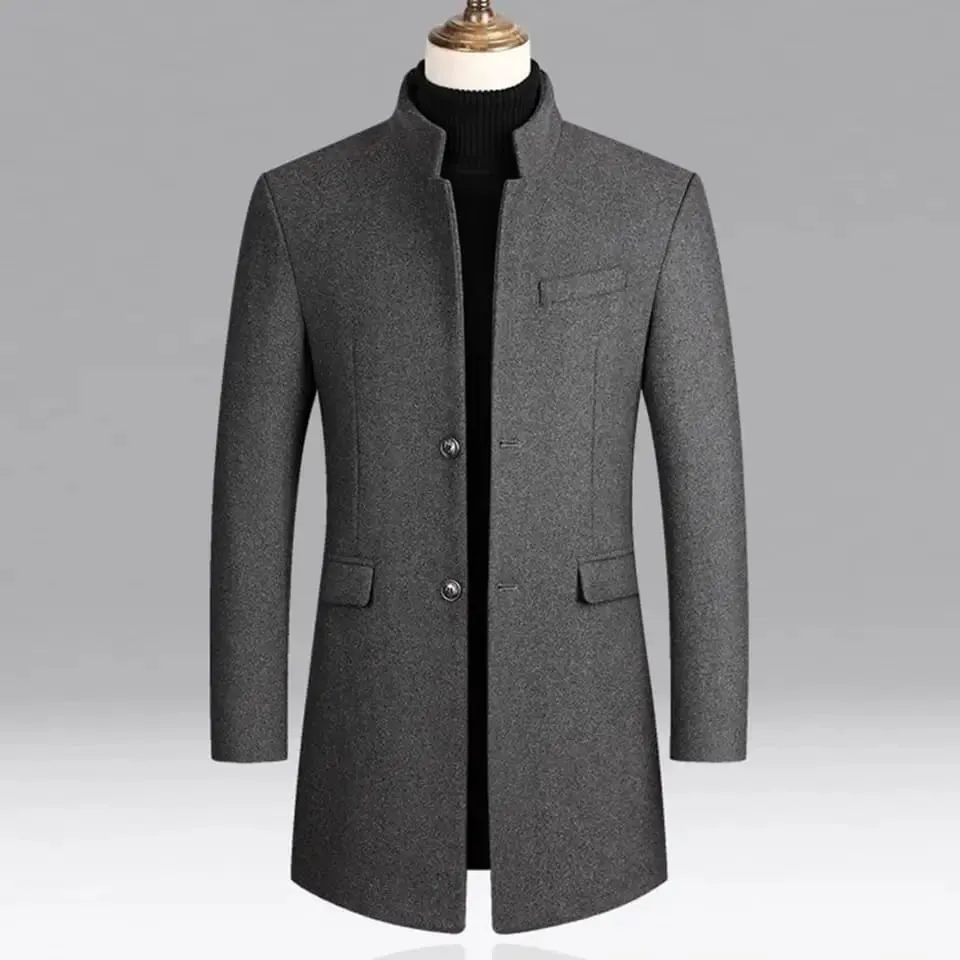 Men's Winter Mid-Long Trench Classic Solid Thickening coat - S4025989