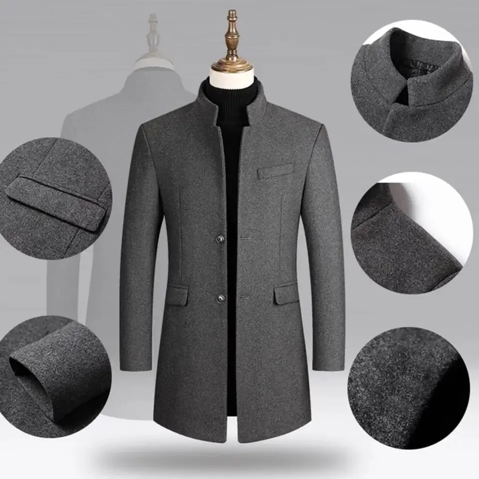 Men's Winter Mid-Long Trench Classic Solid Thickening coat - S4025989