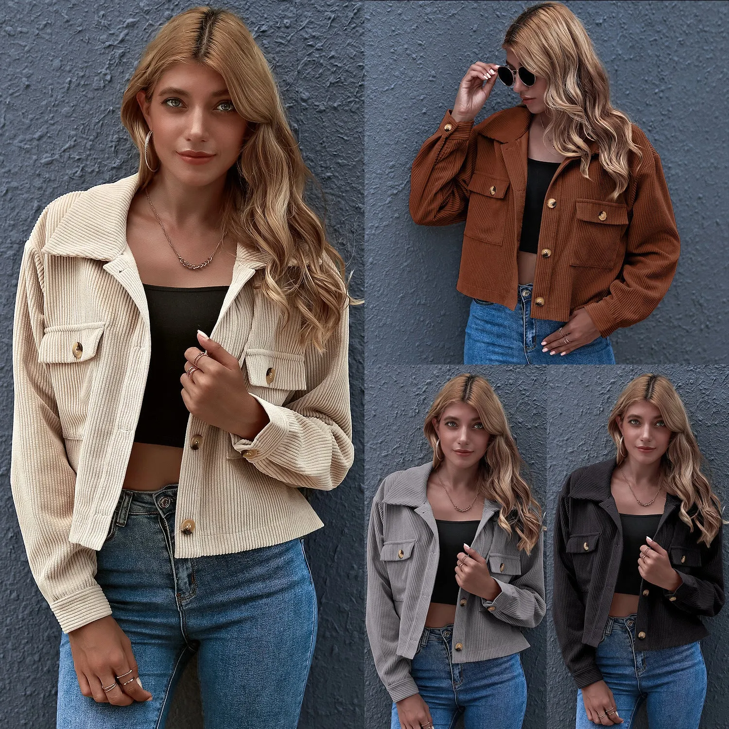 New European And American Fashion Corduroy Shirt Jackets In Stock Women's Clothing