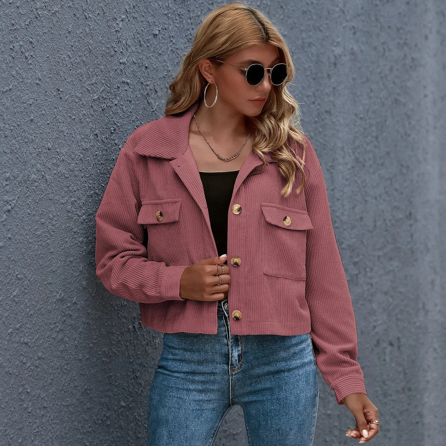 New European And American Fashion Corduroy Shirt Jackets In Stock Women's Clothing