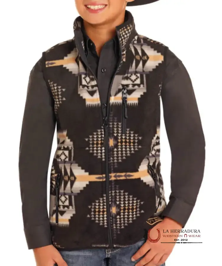 PANHANDLE BLACK AZTEC PRINTED FLEECE VEST