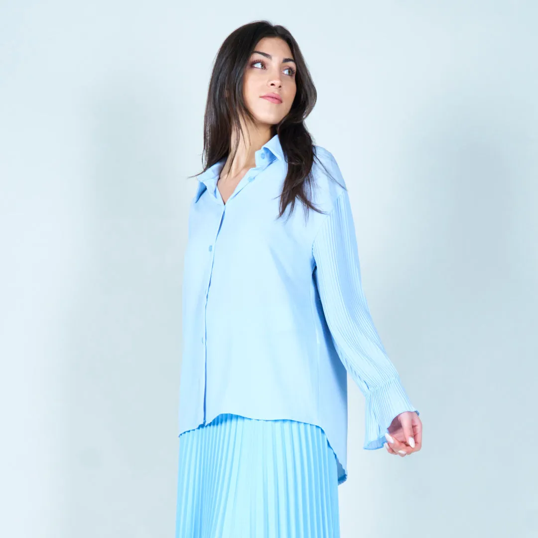 Pleated sleeve button-up blouse wholesale