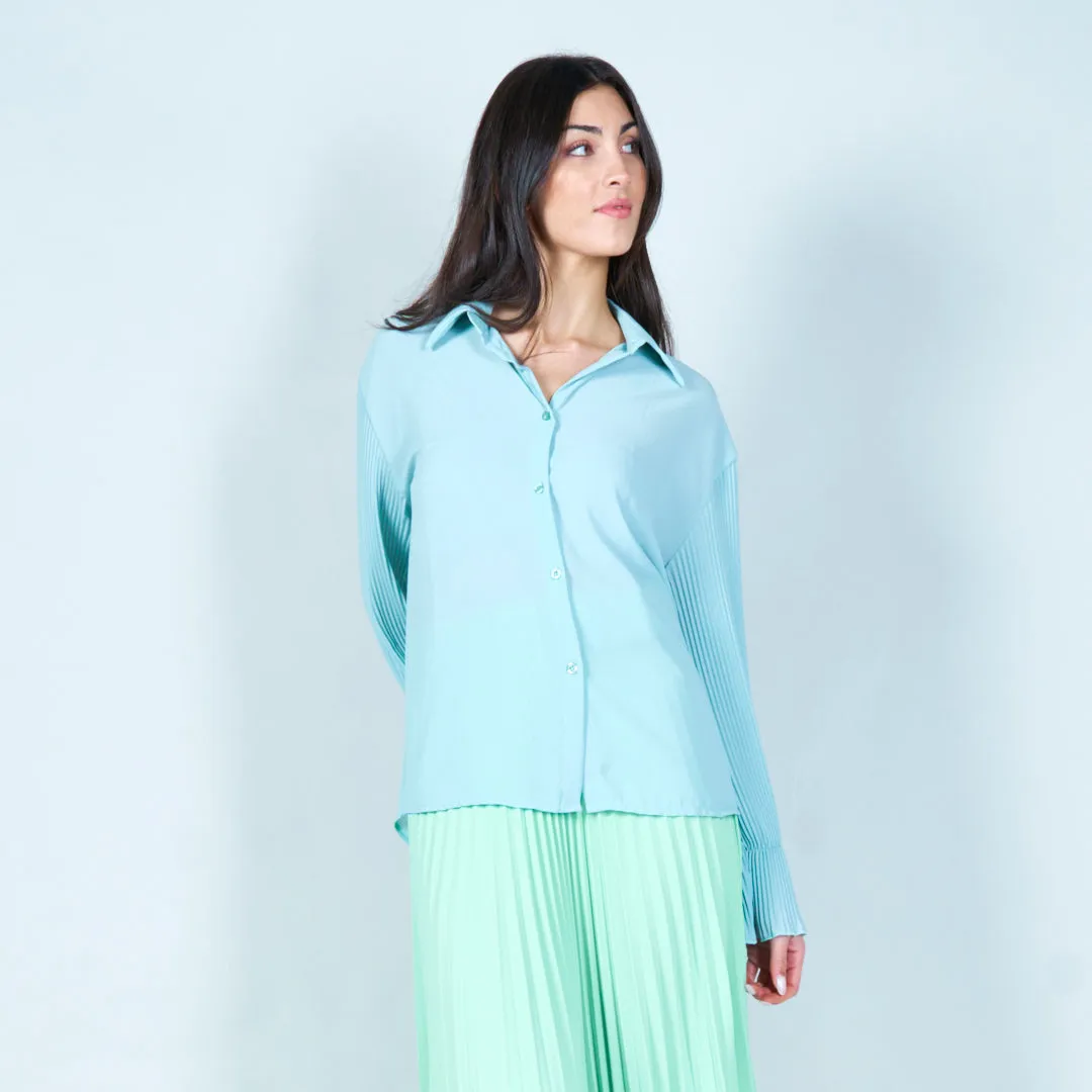 Pleated sleeve button-up blouse wholesale