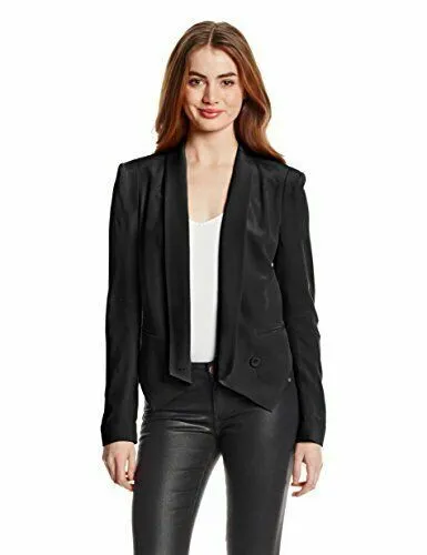 REBECCA MINKOFF Women's Black Becky Silk Crepe Jacket Size Large NWT