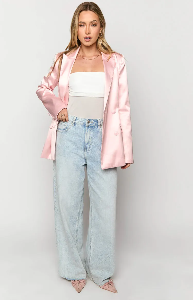 Rose Pink Satin Blazer