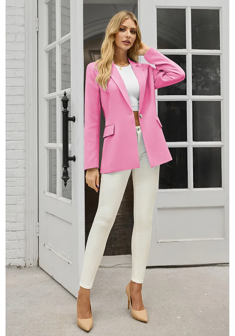 Sachet Pink Women's Office Casual Long Sleeve Pocket Blazer Jacket