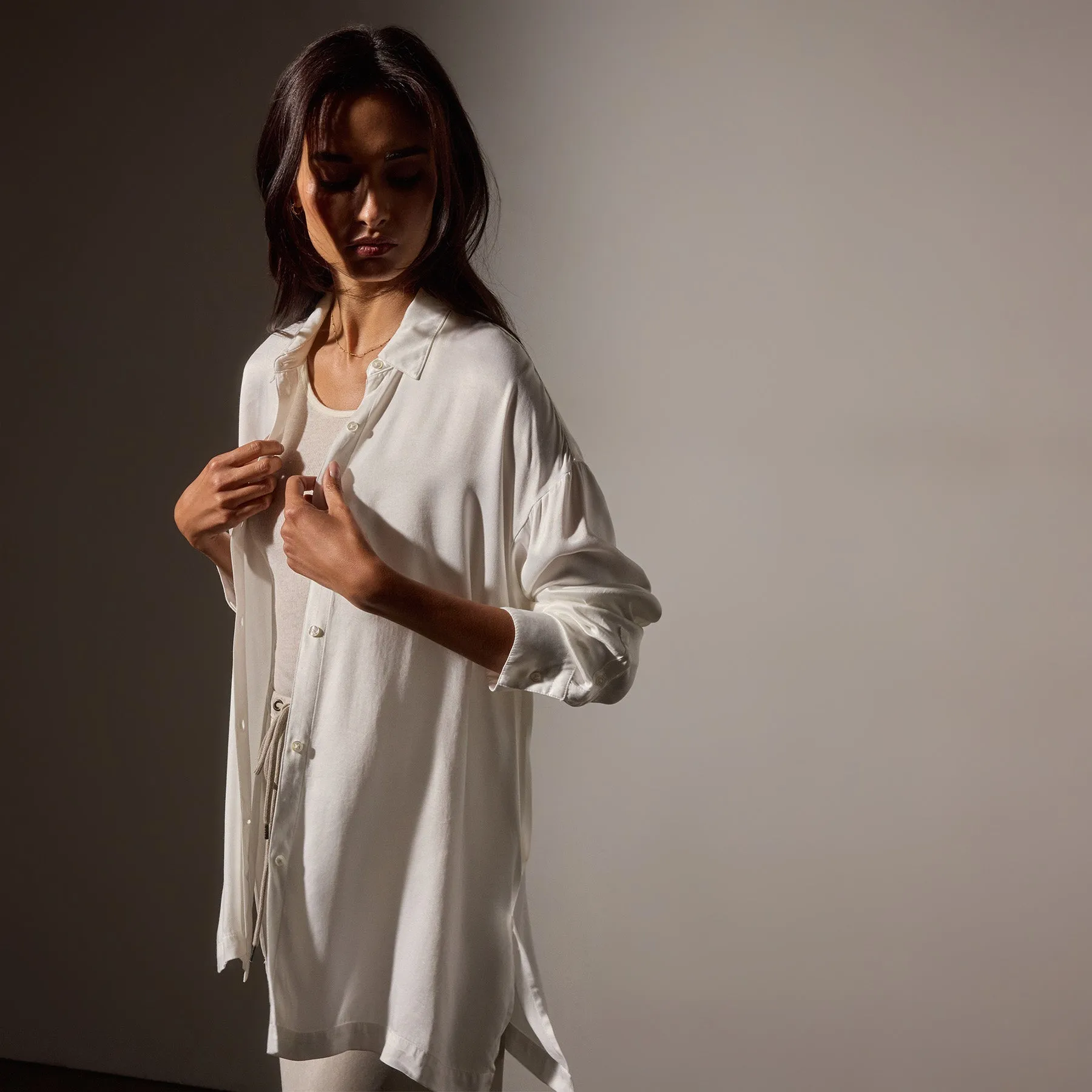 Satin Oversized Shirt - White