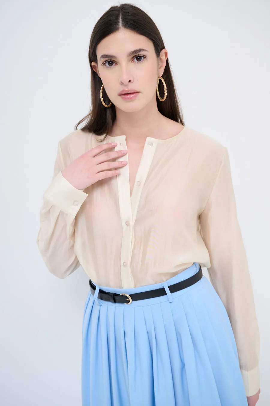 Sheer long-sleeve blouse wholesale