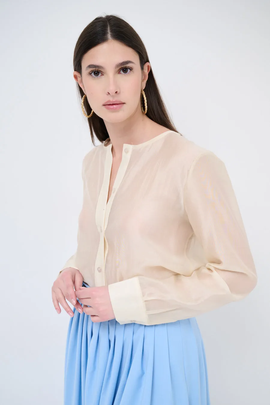 Sheer long-sleeve blouse wholesale