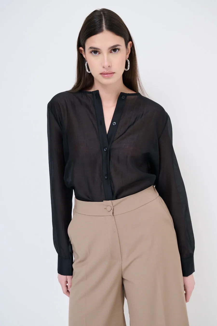 Sheer long-sleeve blouse wholesale