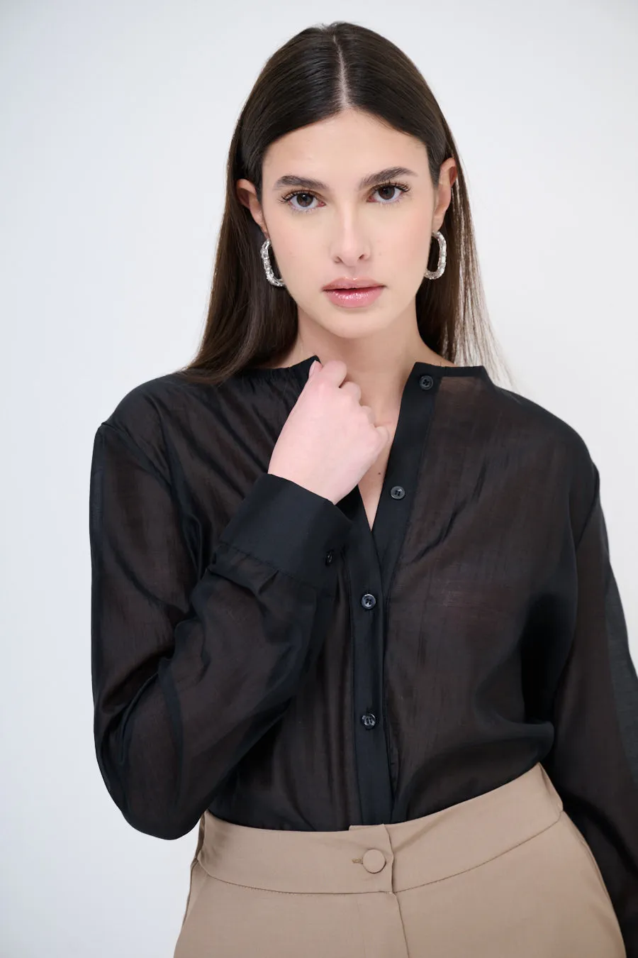 Sheer long-sleeve blouse wholesale