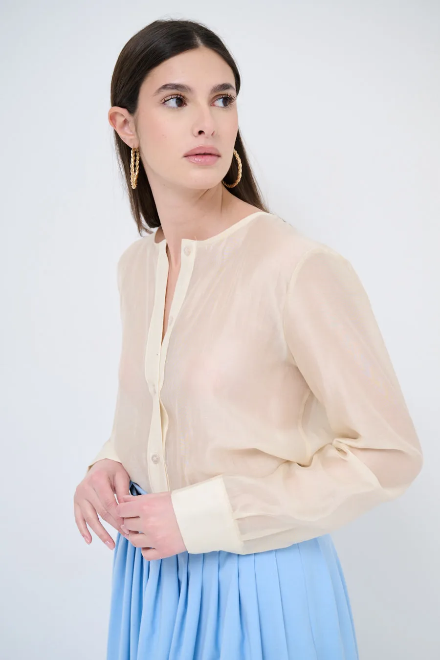 Sheer long-sleeve blouse wholesale