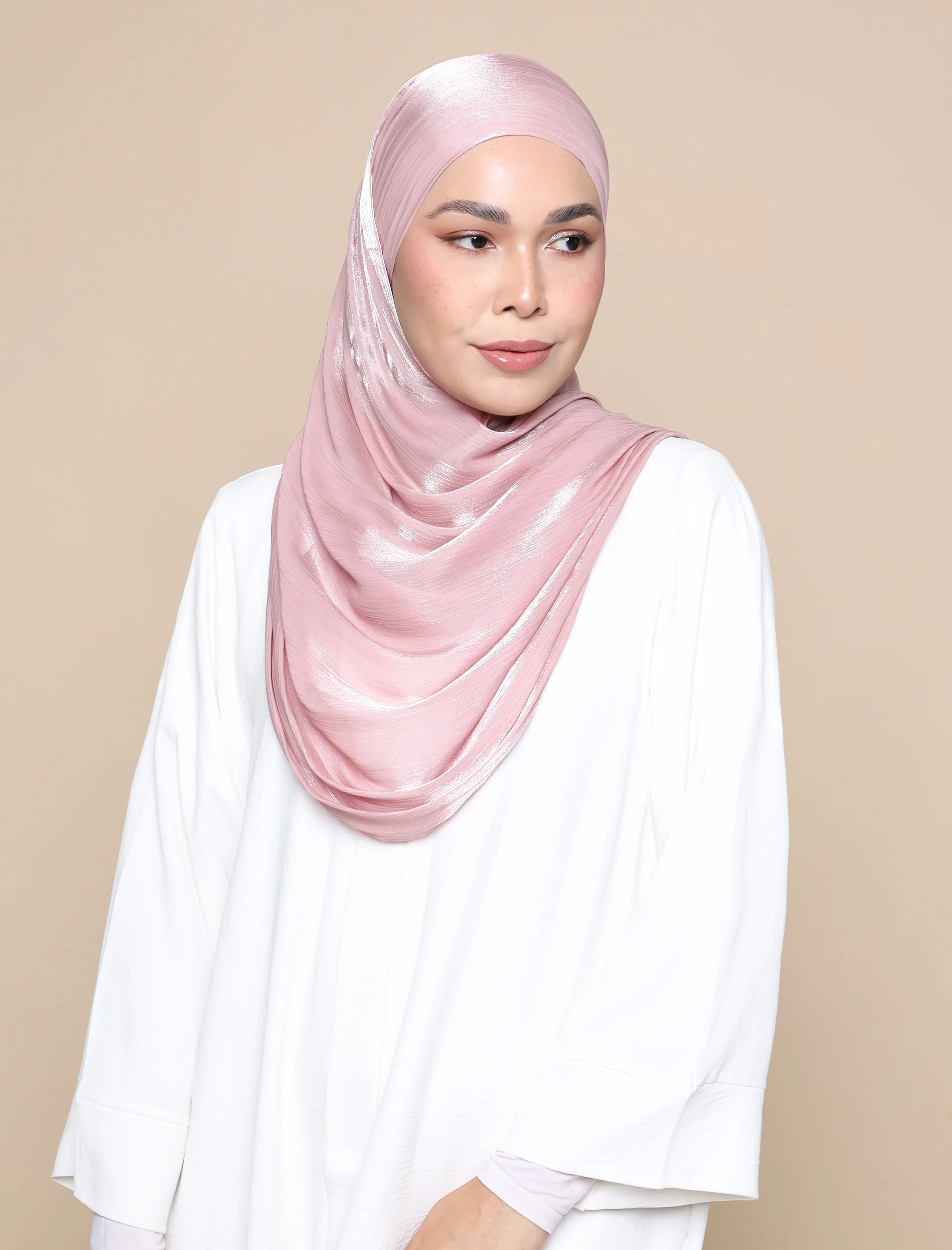 Shimmer Satin Lux Square Shawl - Dusty Pink