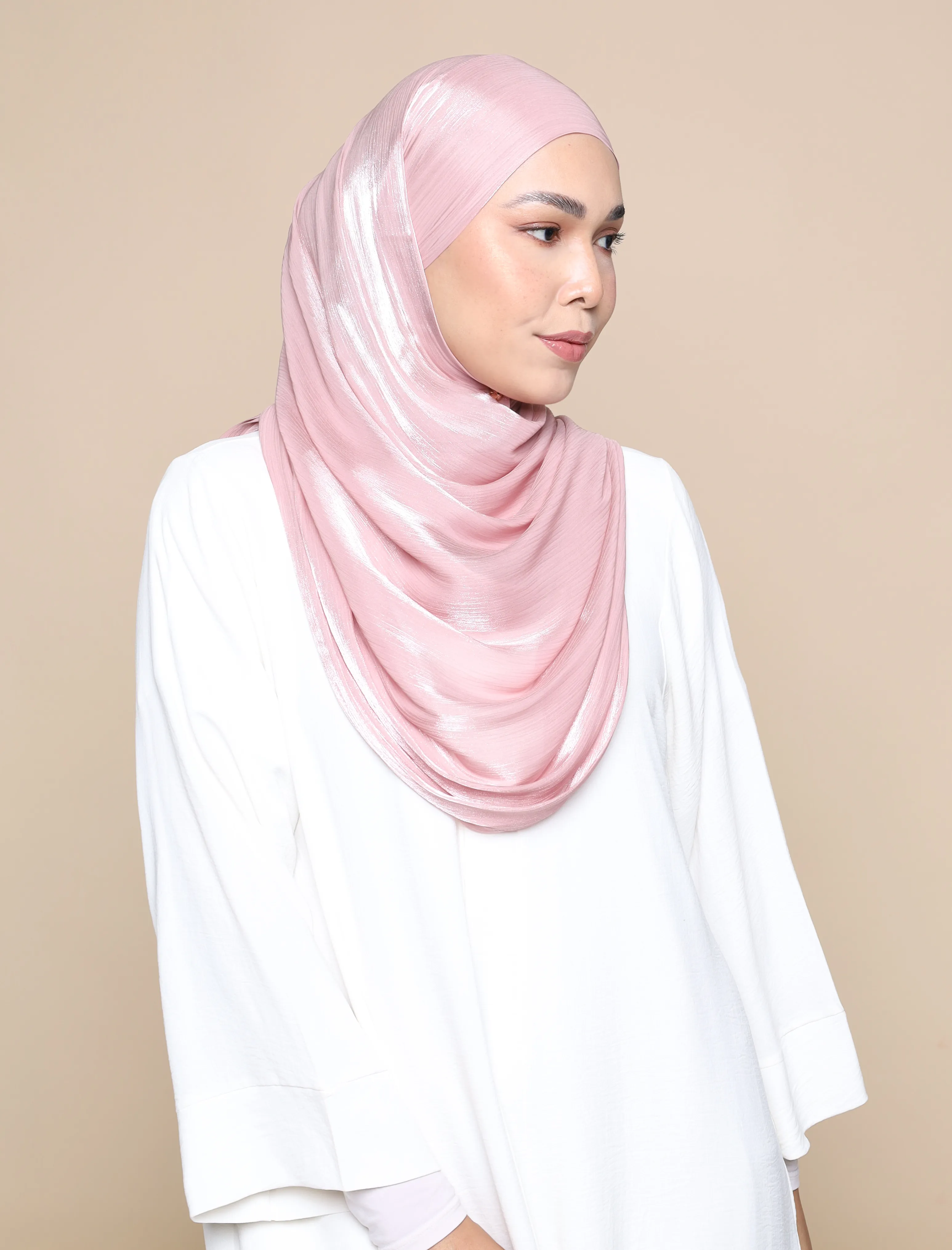 Shimmer Satin Lux Square Shawl - Dusty Pink