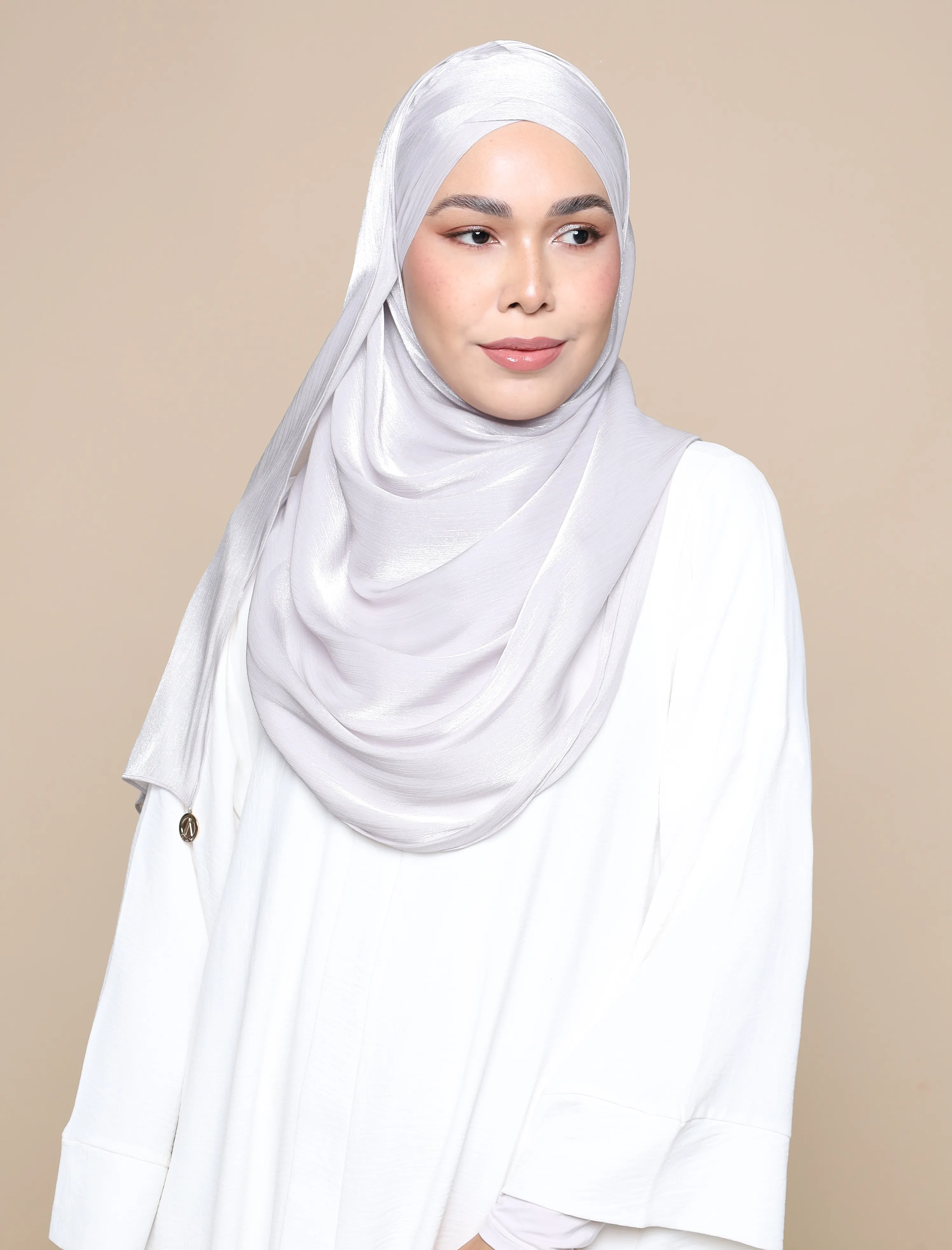 Shimmer Satin Lux Turban Shawl - Silver