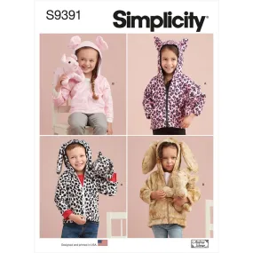 Simplicity Sewing Pattern S9391 Toddlers' Jackets and Small Plush Animals