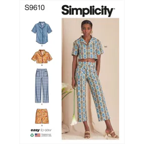 Simplicity Sewing Pattern S9610 Misses' Set of Tops, Cropped Pants and Shorts