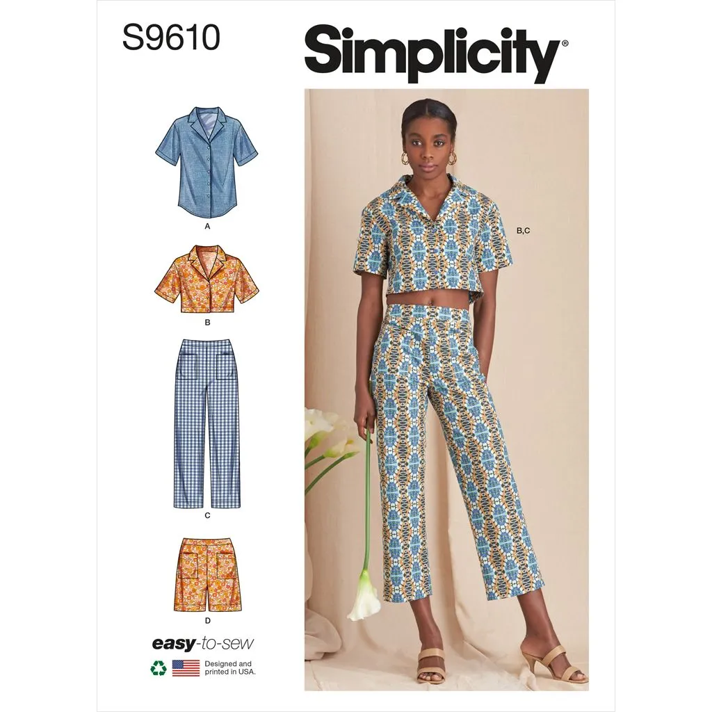 Simplicity Sewing Pattern S9610 Misses' Set of Tops, Cropped Pants and Shorts