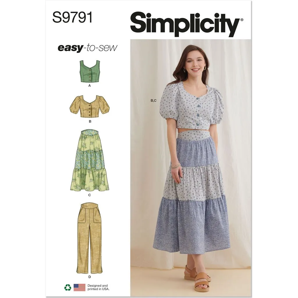 Simplicity Sewing Pattern S9791 Misses' Tops, Skirt and Pants