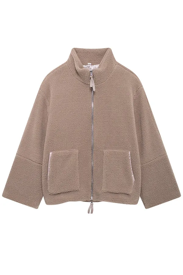 Solid Color Stitching High Collar Long Sleeve Loose Pocket Woolen Coat