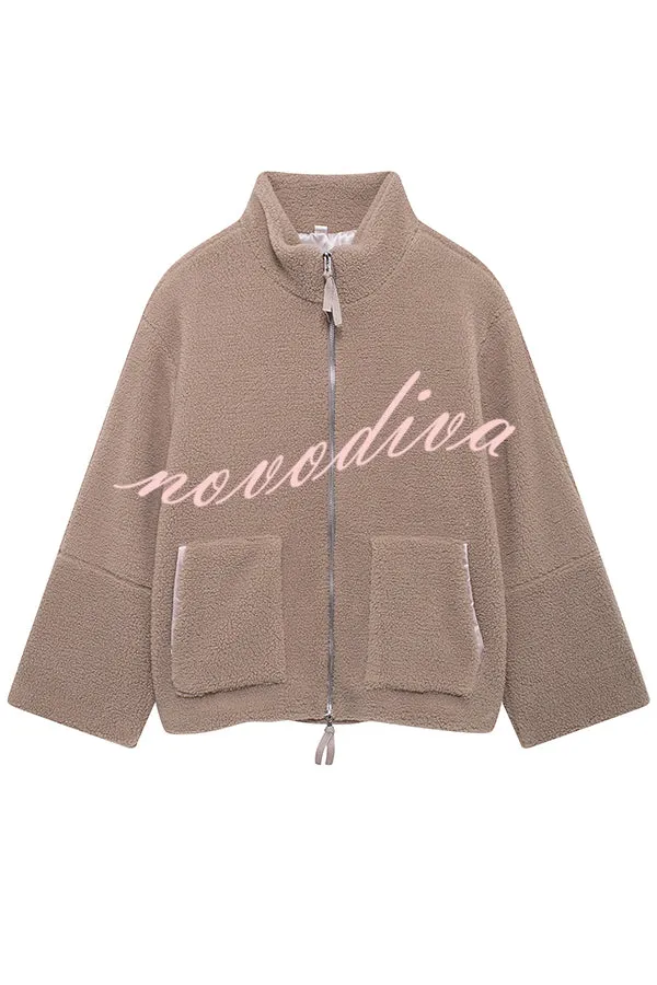 Solid Color Stitching High Collar Long Sleeve Loose Pocket Woolen Coat