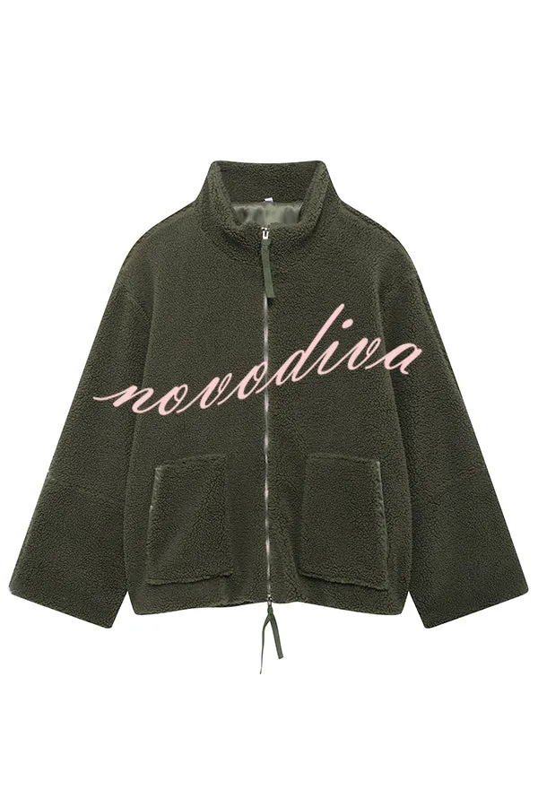 Solid Color Stitching High Collar Long Sleeve Loose Pocket Woolen Coat