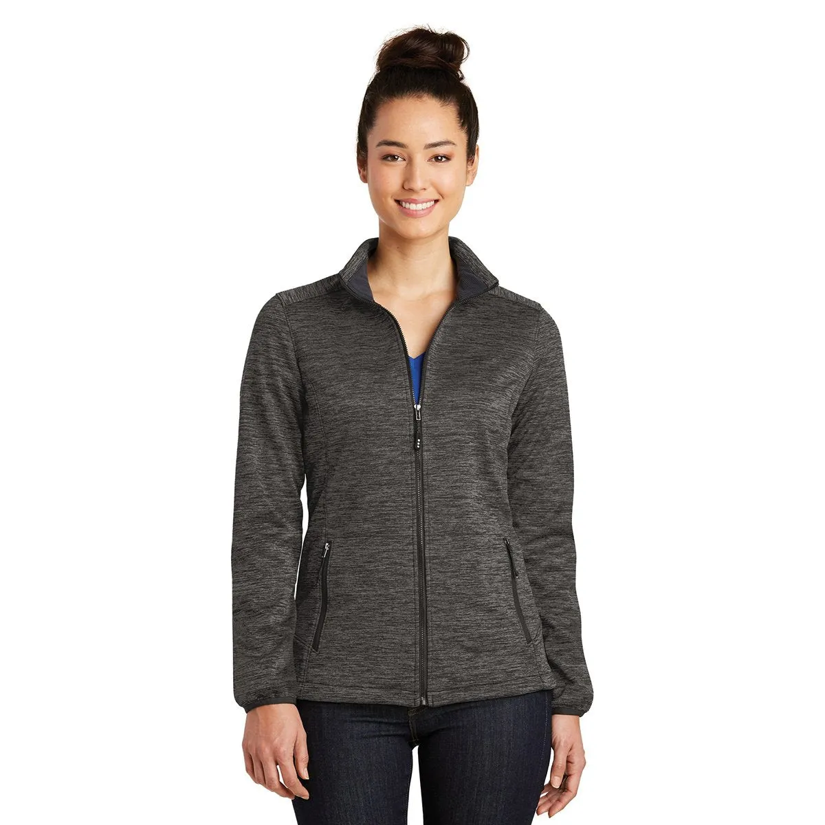 Sport-Tek Women's Grey-Black Electric Posicharge Electric Heather Soft Shell Jacket