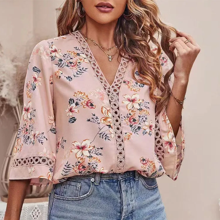 Summer Loose Temperament Commute Bell Sleeve Blouses