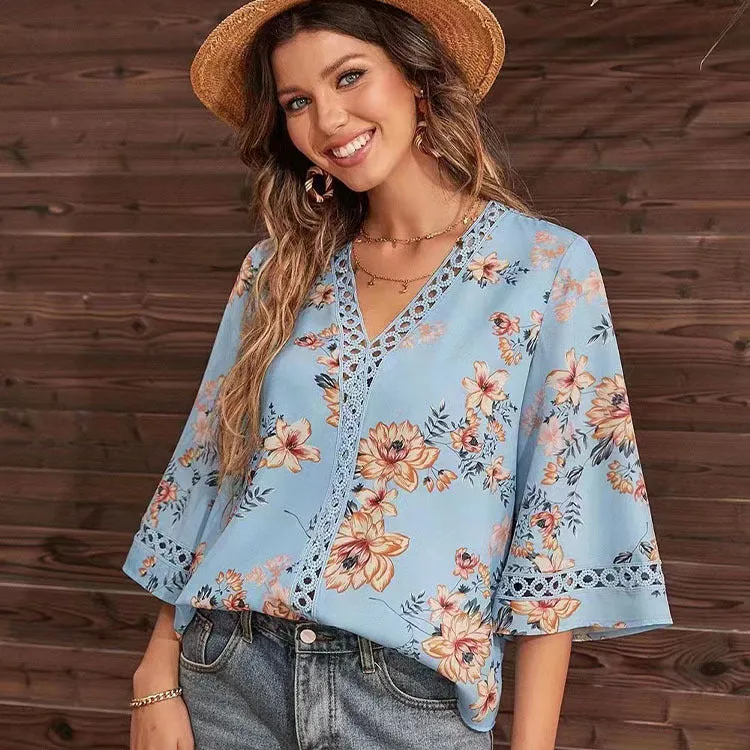 Summer Loose Temperament Commute Bell Sleeve Blouses