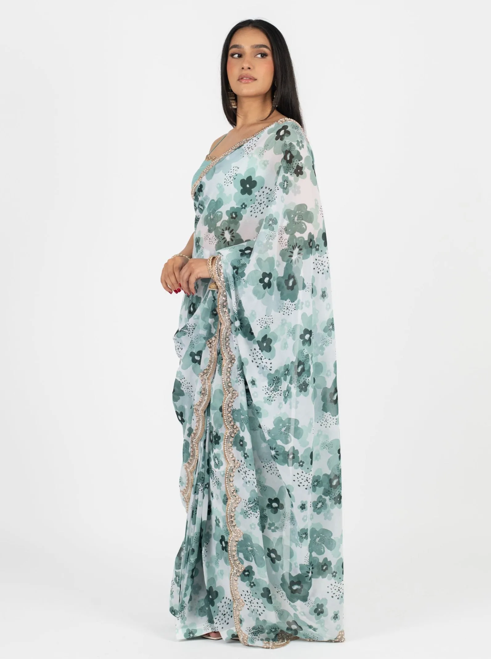 Teal Poppy Easy-Drape Saree