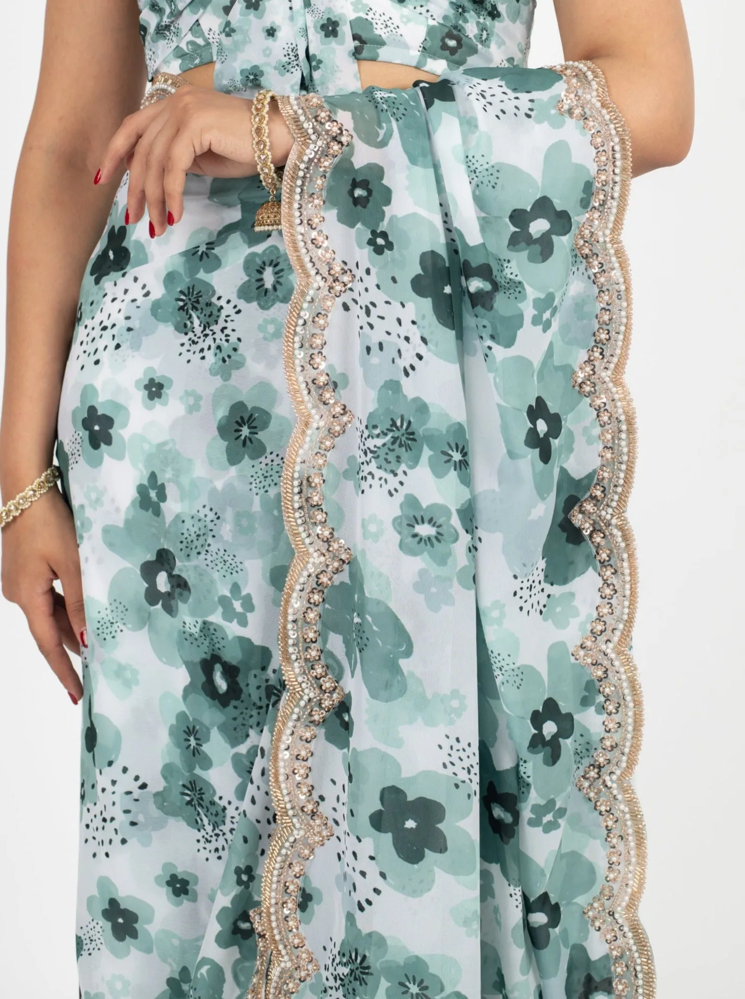 Teal Poppy Easy-Drape Saree