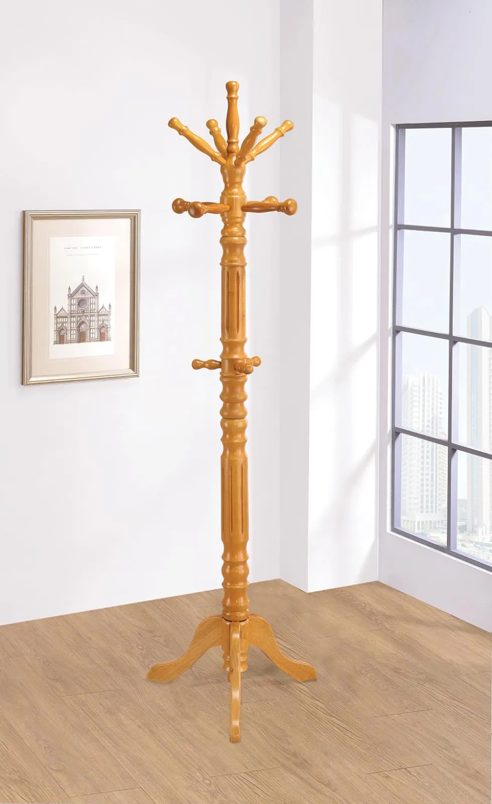 Traditional Honey Twisted Post Coat Rack