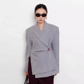 Trend4us Asymmetrical Pinstripe Double-Breasted Blazer