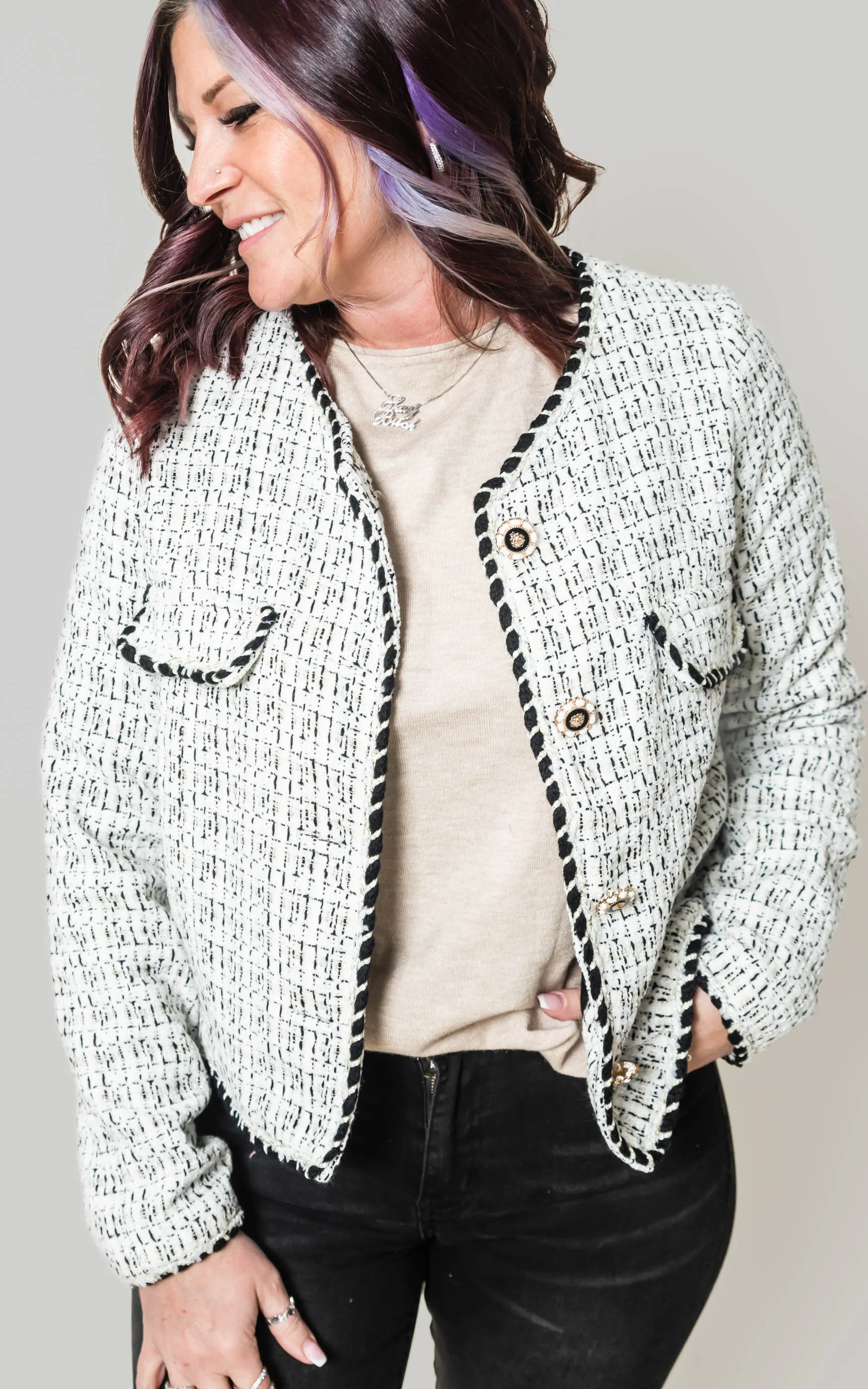 Tweed Button Down Jacket - POL Final Sale