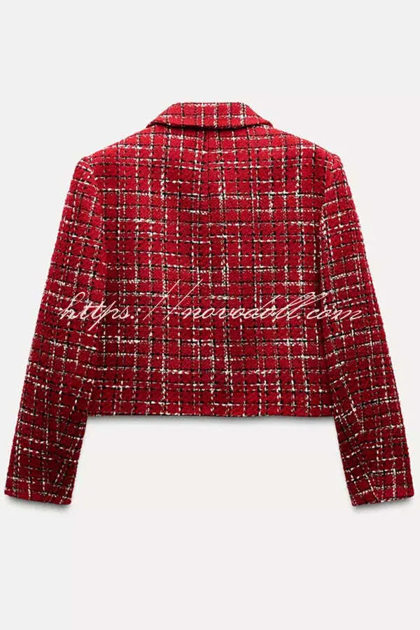 Tweed Plaid Textured Long-sleeved Casual Pocket Jacket