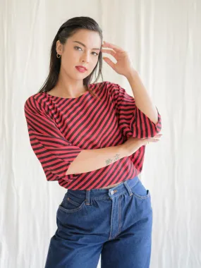 Vintage Black and Red Striped Dolman Sleeve Blouse