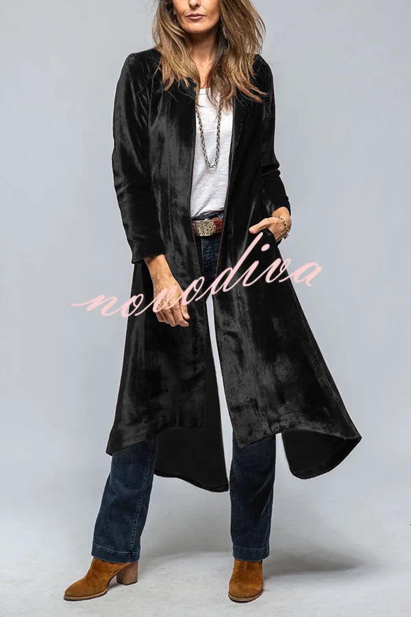 Vintage Velvet Long Loose Pocket Slit Coat