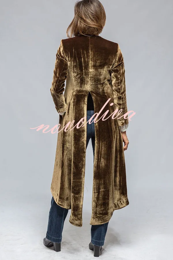 Vintage Velvet Long Loose Pocket Slit Coat