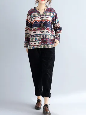 Vintage Women Ethnic Printed Blouses